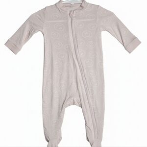 Milkberry Bamboo 2-Way Zip Footie - Pale Pink Smiley Face - 0-3 Months